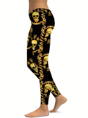 Skull Flower Graphic Sports Leggings Yoga Tight Pants Women