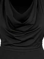 Solid Draped V-Neck Bodycon Midi Dress