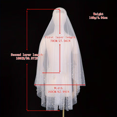 Double Layer Bridal Veil with Pearl Embellishments and Hair Comb
