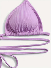Heart Linked Halter Neck Rib Knit Bikini Set