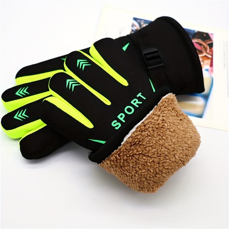 Men's Winter Cycling Gloves Windproof Warm Velvet Large Cotton Gloves