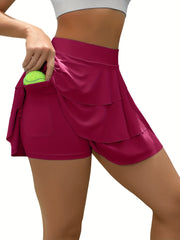 2 in 1 Ruffle Skirt With Shorts Inner Pocket Tennis Golf Skirts