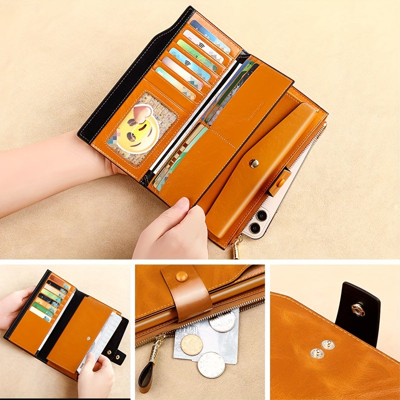 Women's Vintage Style Long Leather Wallet Classic Solid Wallet