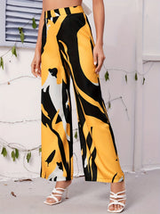 Wide Leg Loose Pants High Waist Contrast Waist With Pockets