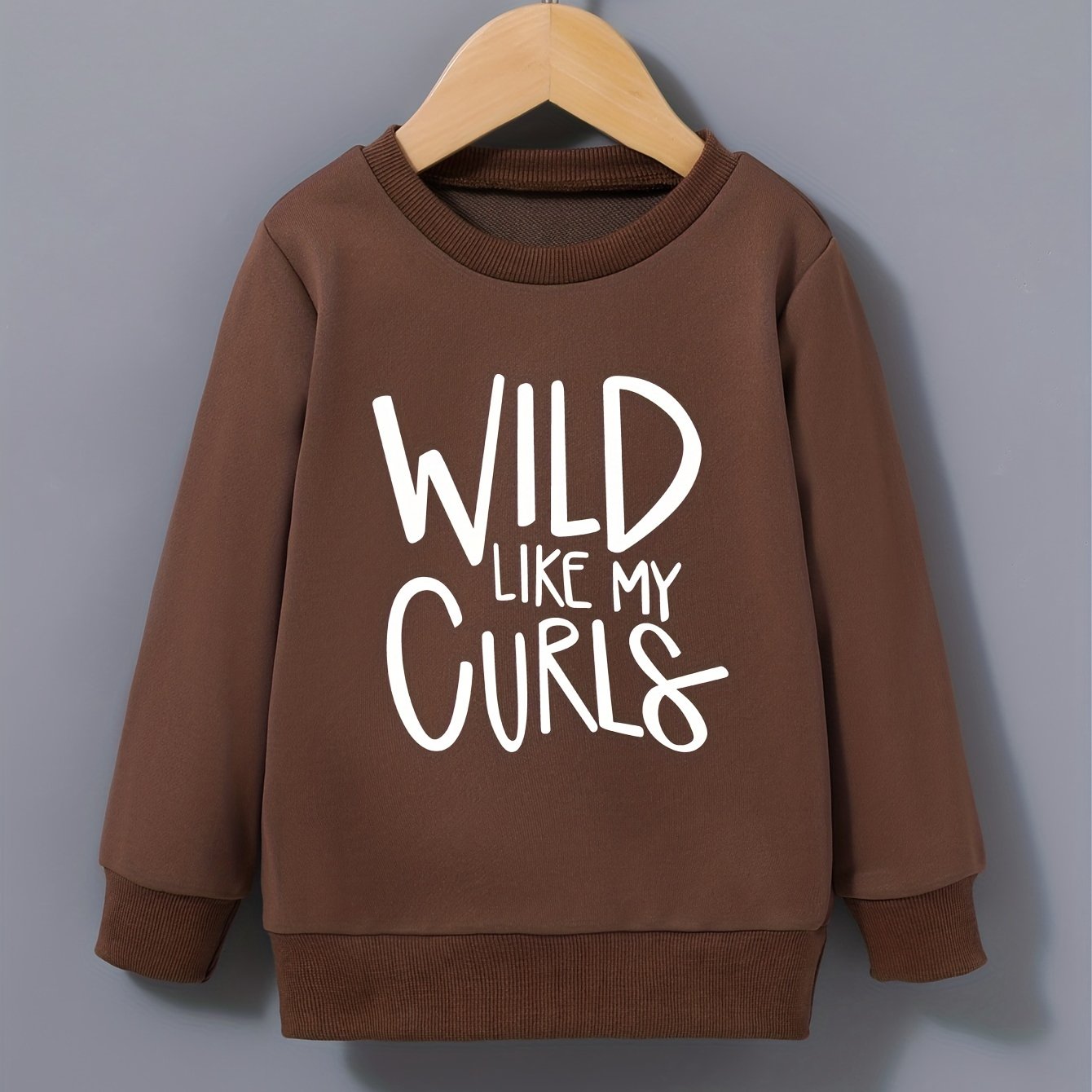 Girls' Wild Curls Letter Print Round Neck Sweatshirt