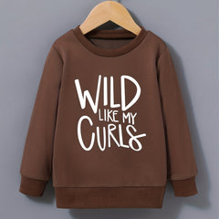 Girls' Wild Curls Letter Print Round Neck Sweatshirt