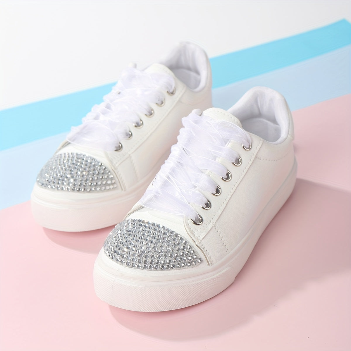 Rhinestone Glitter Skate Shoes Flat Lace Up Sneakers