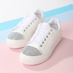 Rhinestone Glitter Skate Shoes Flat Lace Up Sneakers