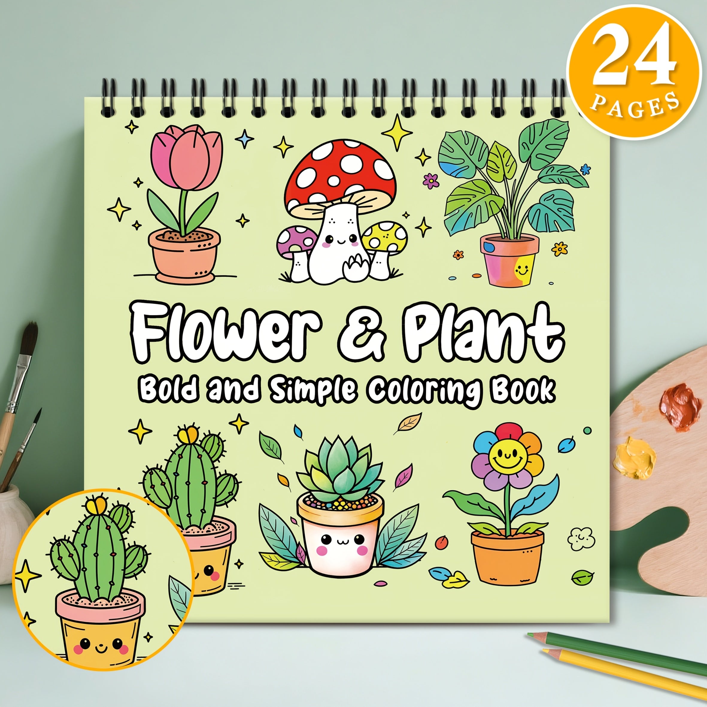 24 Page Plant & Flower Coloring Book Spiral Binding Adult Drawing Book
