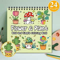 24 Page Plant & Flower Coloring Book Spiral Binding Adult Drawing Book