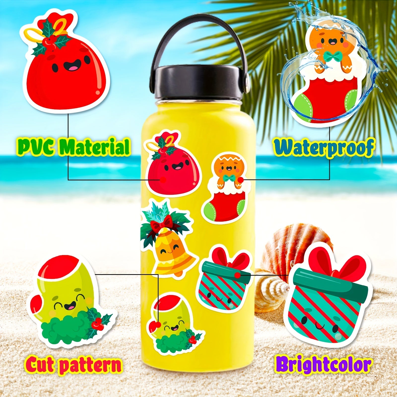 50pcs Christmas Stickers Cartoon DIY Waterproof Stickers For Holiday Party Gift