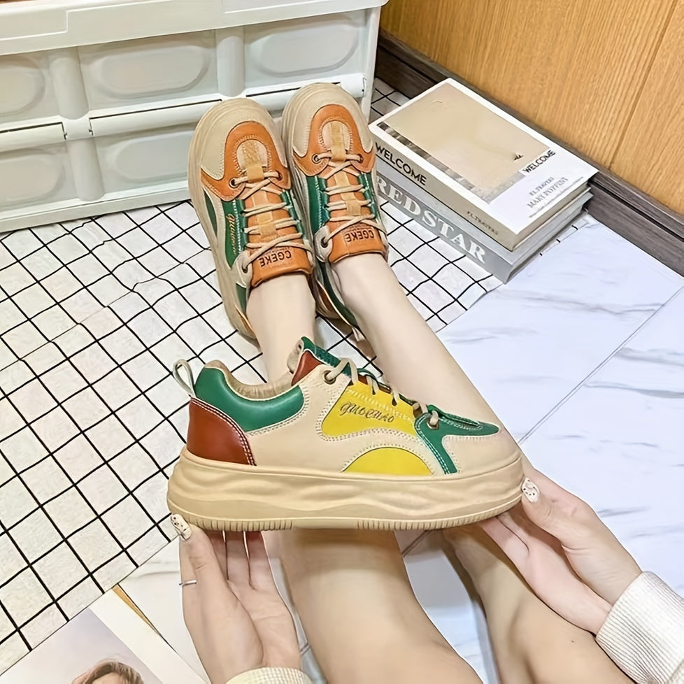 Women's Letter Pattern Board Shoes Lace Up Flat Athletic Sneakers