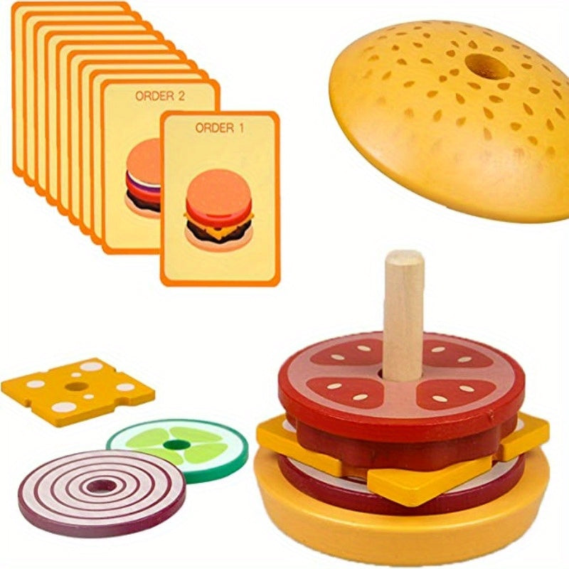 Wooden Burger Toy Set with Order Card Games