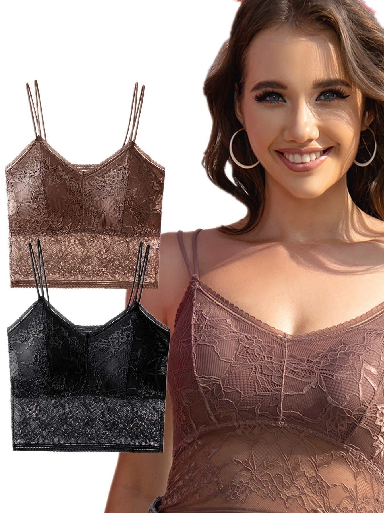 2pcs Lace Wireless Bras Breathable Mesh Bralette Women's Lingerie