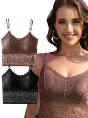 2pcs Lace Wireless Bras Breathable Mesh Bralette Women's Lingerie