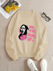 Skull & Letter Print Sweatshirt Crew Neck Casual Women's