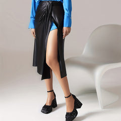 Retro Block Heels Square Toe Platform Pumps