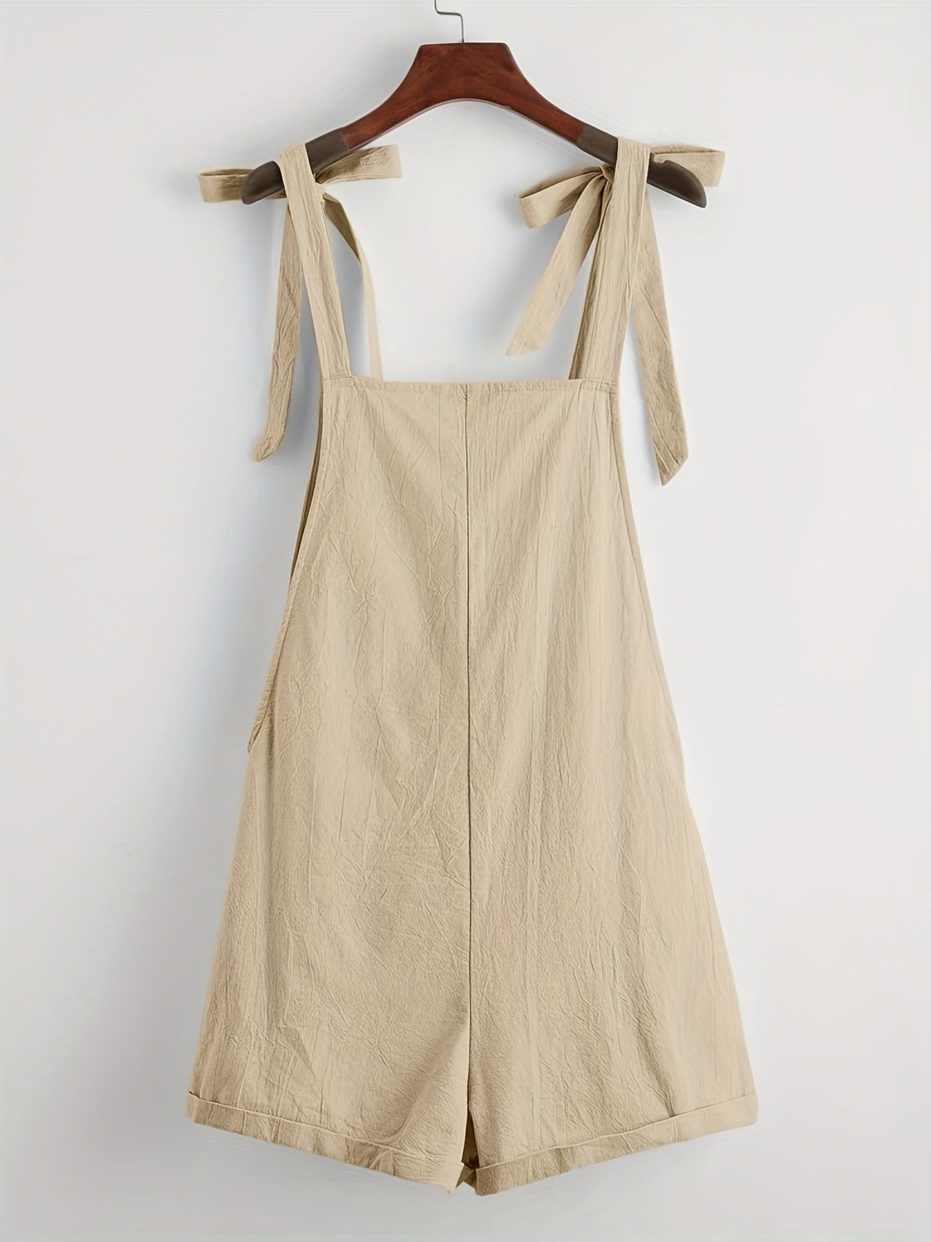 Knotted Wide Leg Romper Solid Sleeveless Pocket Front