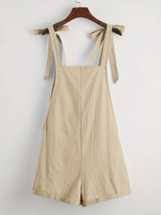 Knotted Wide Leg Romper Solid Sleeveless Pocket Front