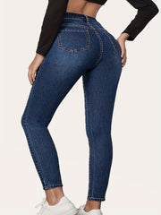 Women's Casual Button Fly Mid Waist Slim Fit Jeans