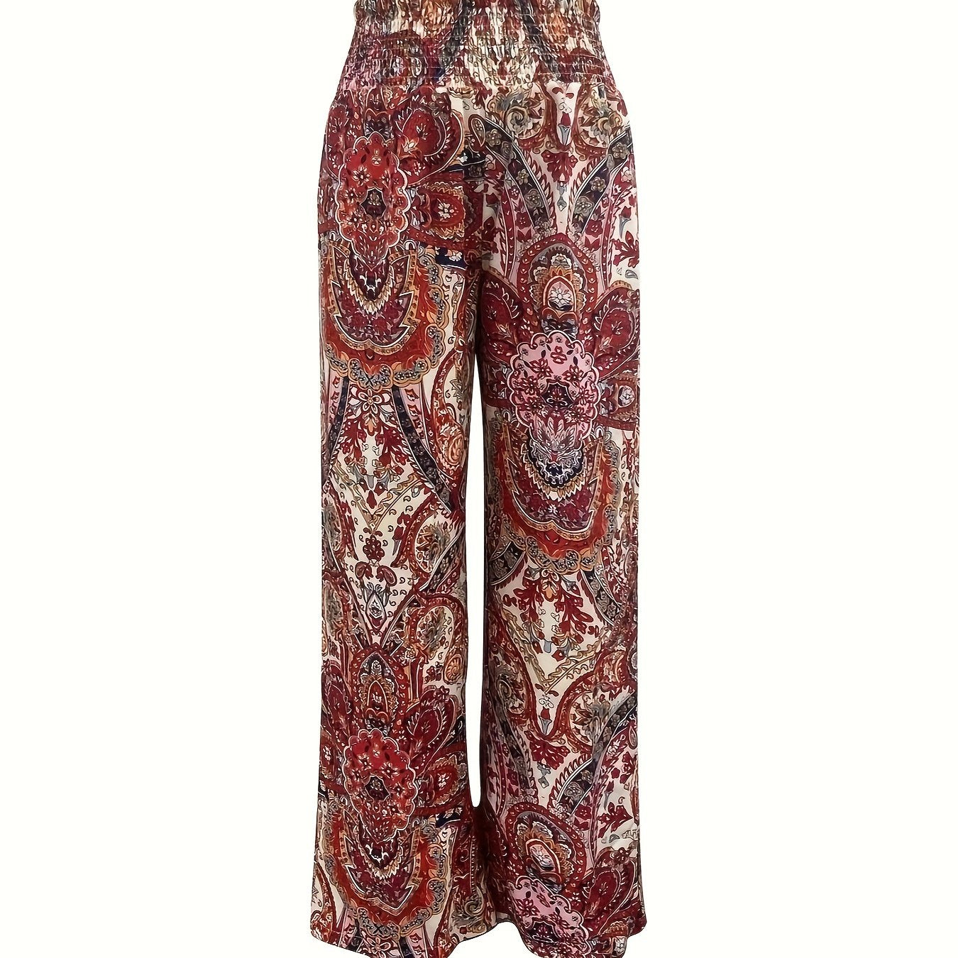 Floral Print Wide Leg Pants Casual Shirred Waist Pants