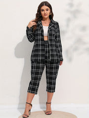 Grid Print Coat & Pants Suit Set