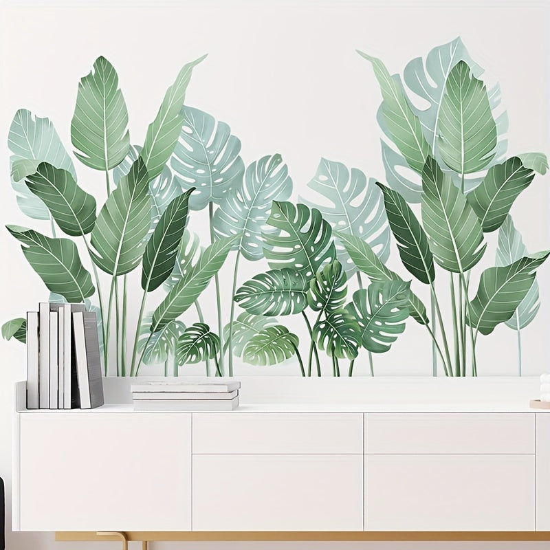 2pcs Tropical Green Plant Leaves Wall Stickers Bedroom Decorative Pvc Removable