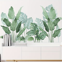 2pcs Tropical Green Plant Leaves Wall Stickers Bedroom Decorative Pvc Removable