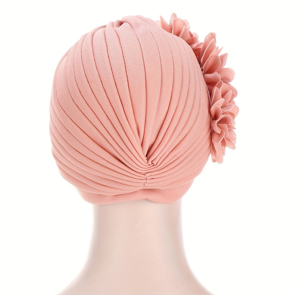 Flower Decor Ramadan Turban Cap Chiffon Head Wrap Lightweight Bonnet