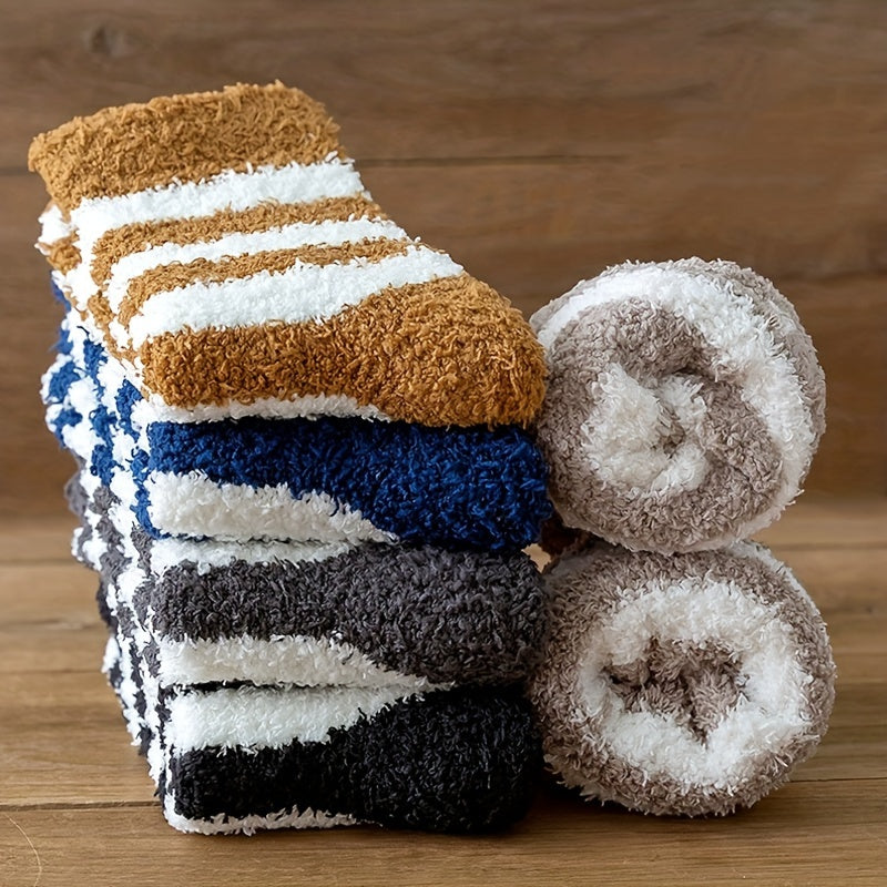 5 Pairs Fuzzy Slipper Socks Winter Cozy Warm Home Sleeping Socks