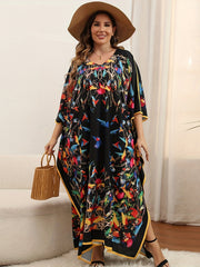 Colorful Bird Print V Neck Cover Up Dress