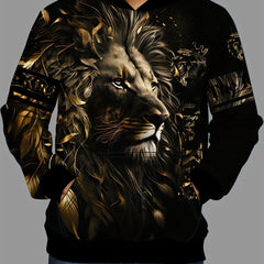 Lion 3D Print Hoodie Men Graphic Hooded Pullover Autumn Winter