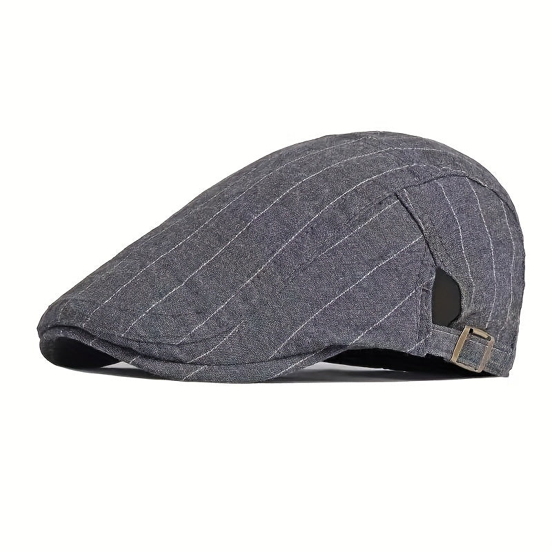 Classic Stripe Flat Cap Adjustable Unisex Beret Hat for Spring and Summer
