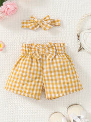 Toddler Girl's Plaid Ruffle Shorts with Bowknot