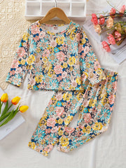 Girl's 2-Piece Floral Pajama Set Long Sleeve Top & Pants Loungewear