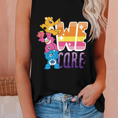 Cartoon Bear Print Tank Top Women's Summer Sleeveless Casual Tee