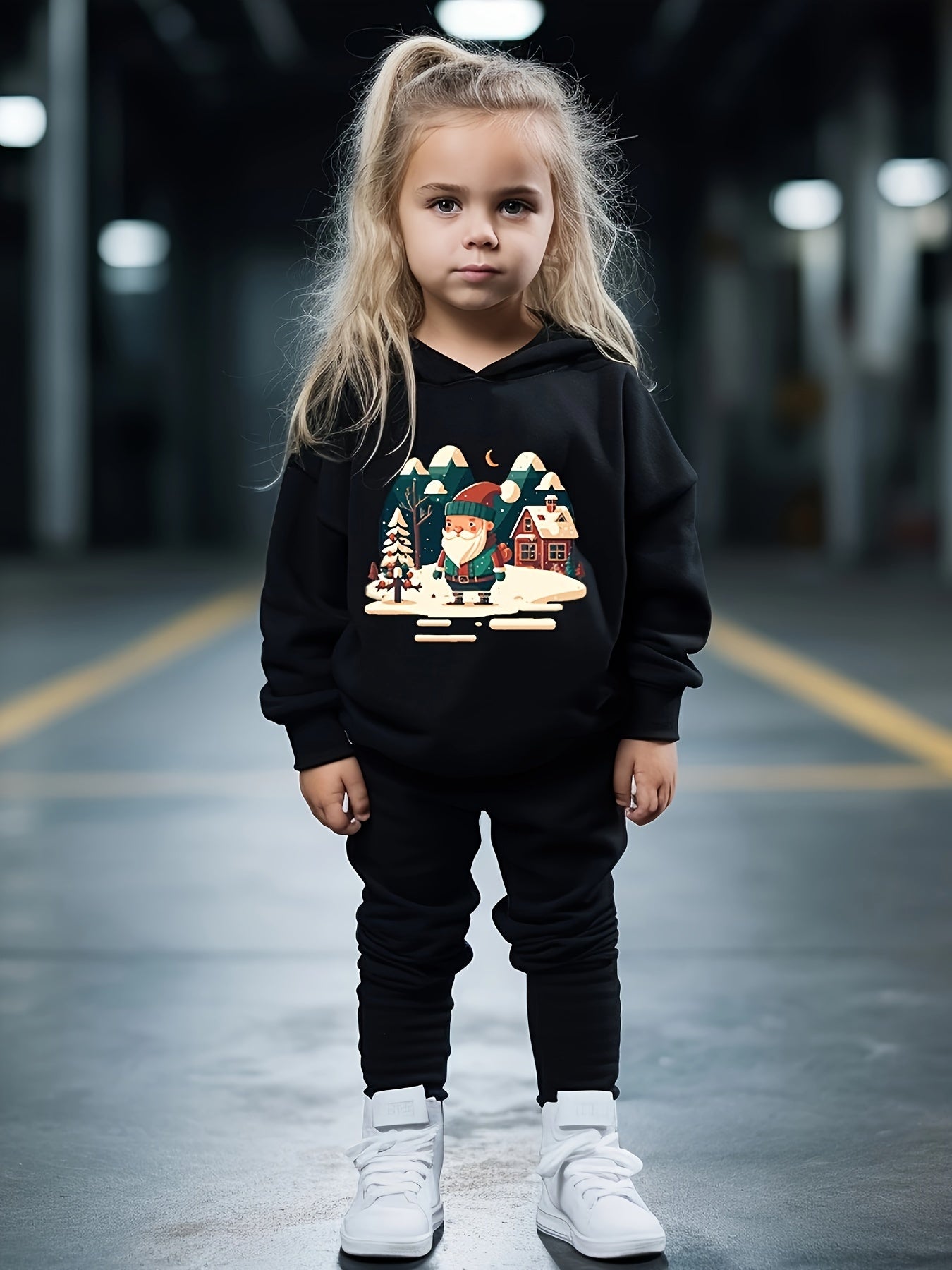 Girls 2pc Santa Claus Hooded Sweatshirt & Solid Sweatpants Set