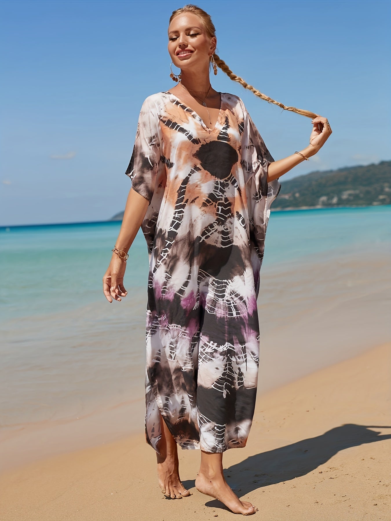 Tie Dye V Neck Cover Up Dress