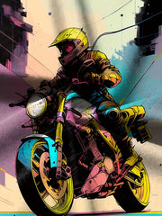 Motorcycle Rider Graffiti Print Tee Boys Short Sleeve T-shirt