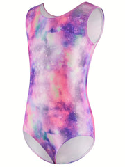 Stretchy Tie Dye Sleeveless Gymnastics Leotard Dance Suit