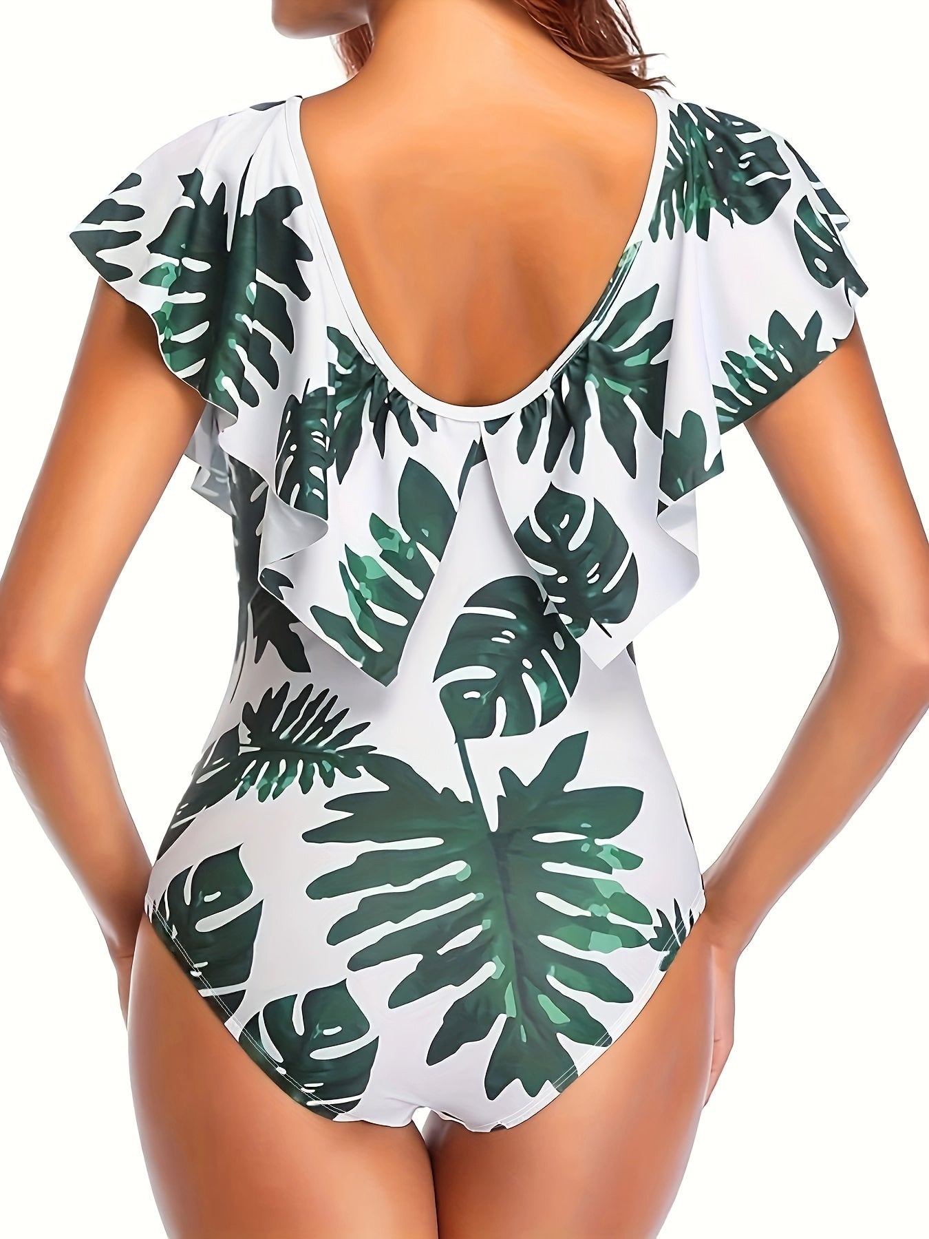 Plus Size Boho Swimsuit V Neck Tummy Control One Piece Bathing Suit