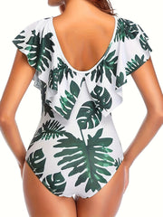 Plus Size Boho Swimsuit V Neck Tummy Control One Piece Bathing Suit