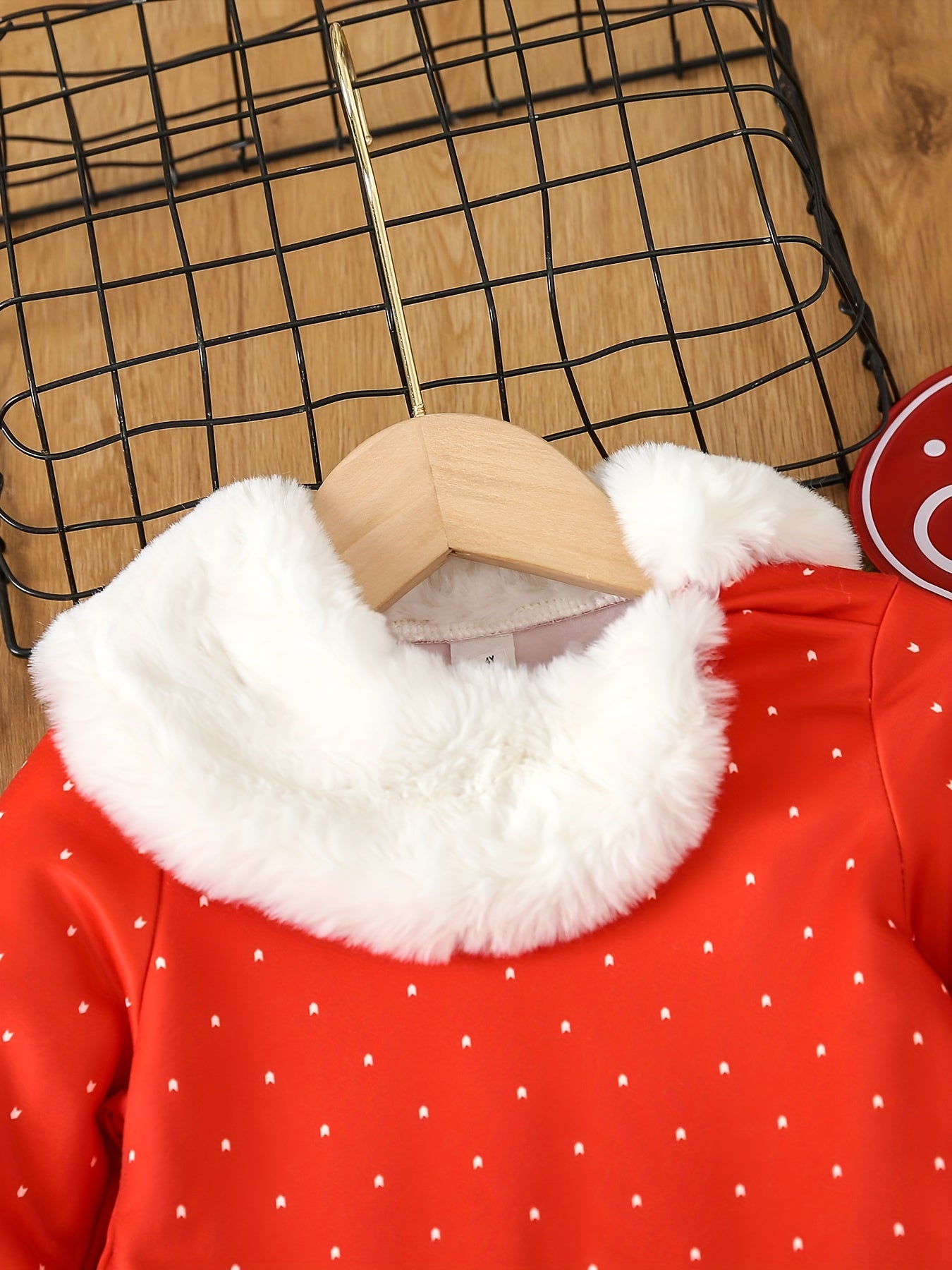 Girls Snow Graphic Christmas Dress with Fur Collar