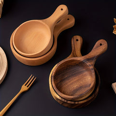 Beech Wood Salad Bowl with Handle for Outdoor Dining
