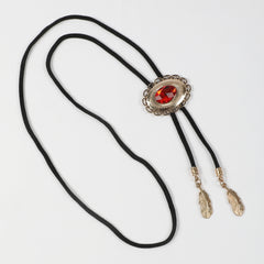 Men's Retro Flower Gemstone Pattern Feather Tassel Polo Collar Tie Shirt