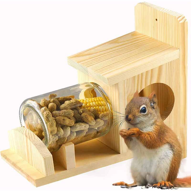 Outdoor Squirrel Feeder with Glass Jar Rustic Squirrel Food Box