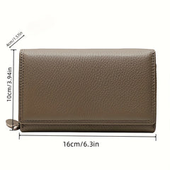Yellow Leather Women's Wallet with Snap & Zippered Pockets