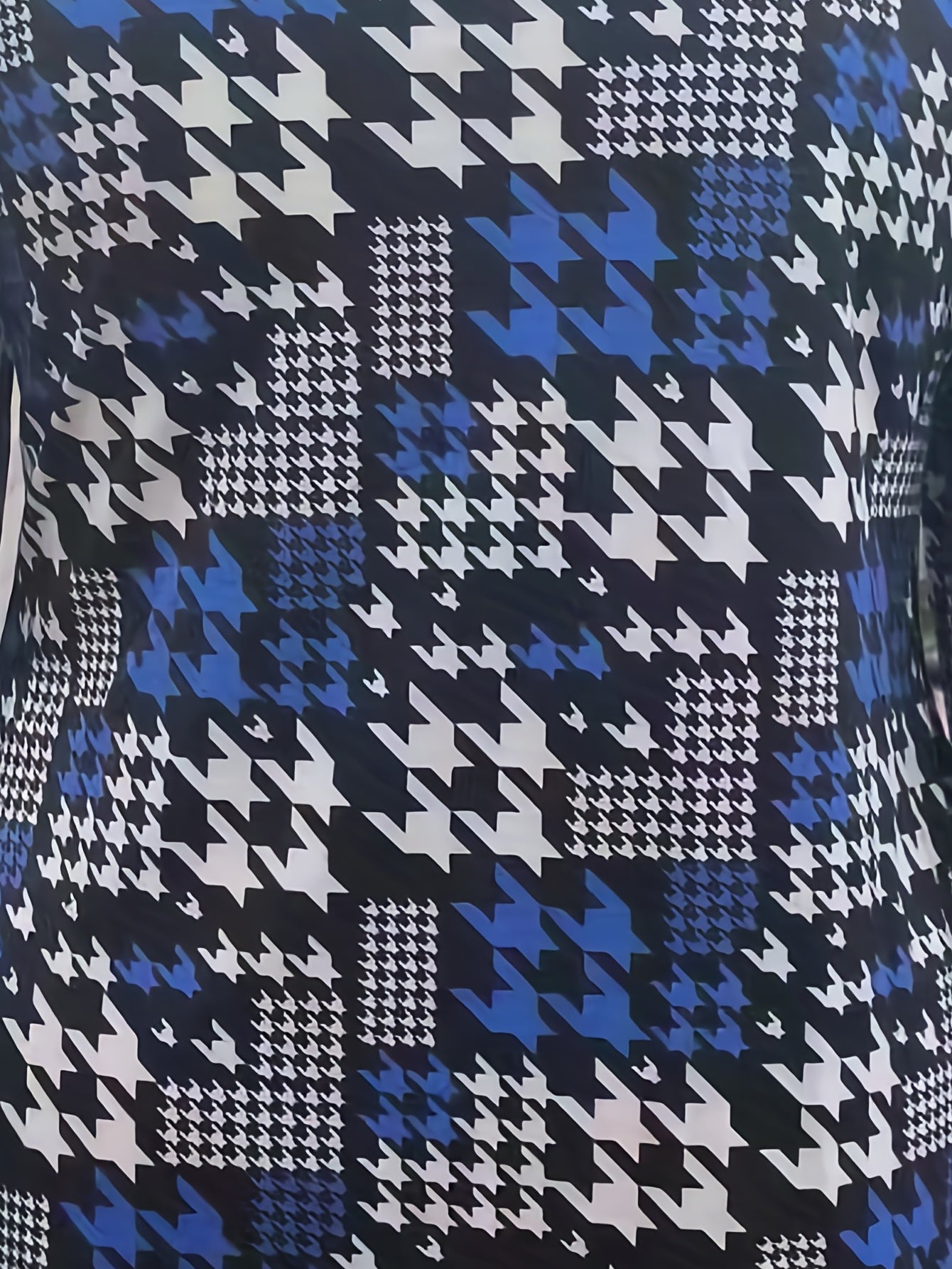 Plus Size Colorblock Houndstooth Print Dress