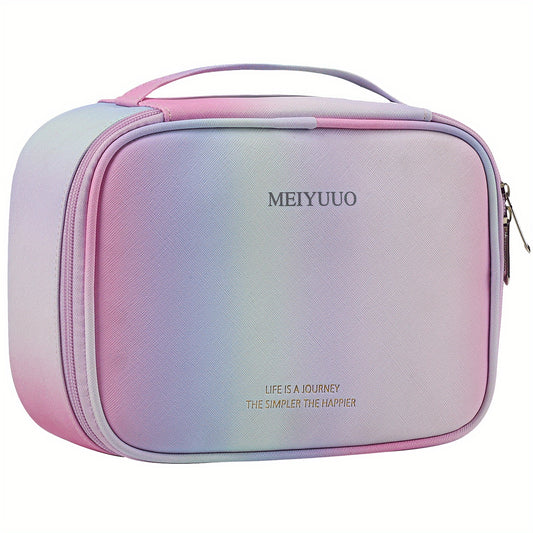 Large Capacity Gradient Makeup Bag with Brush Holder and Handle