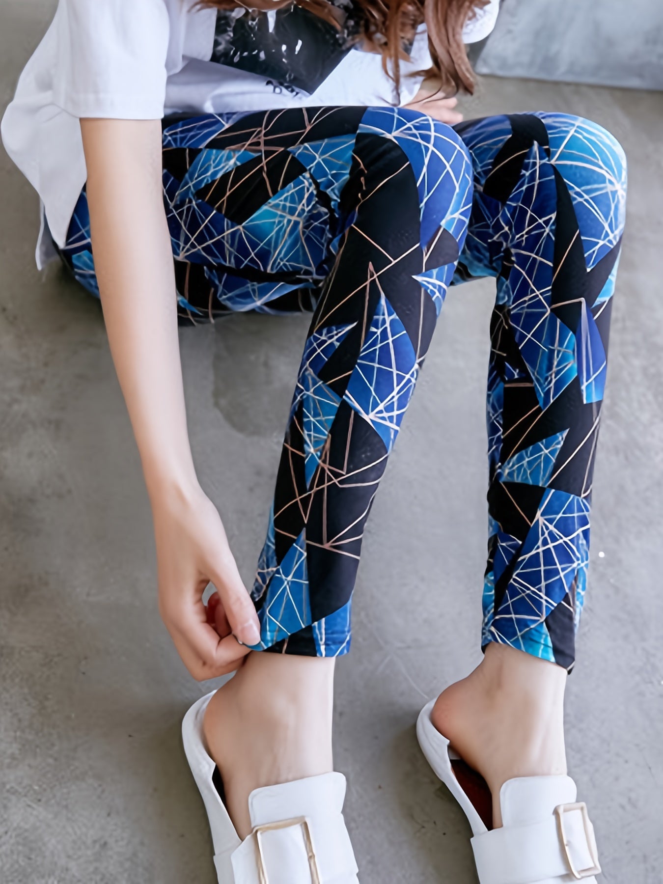 Geo Print Skinny Leggings Stretchy Leggings Women's Clothing